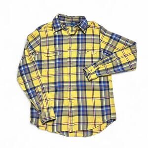 Polo Ralph Lauren 90s Vintage Yellow Cotton Plaid Flannel Button Shirt Medium